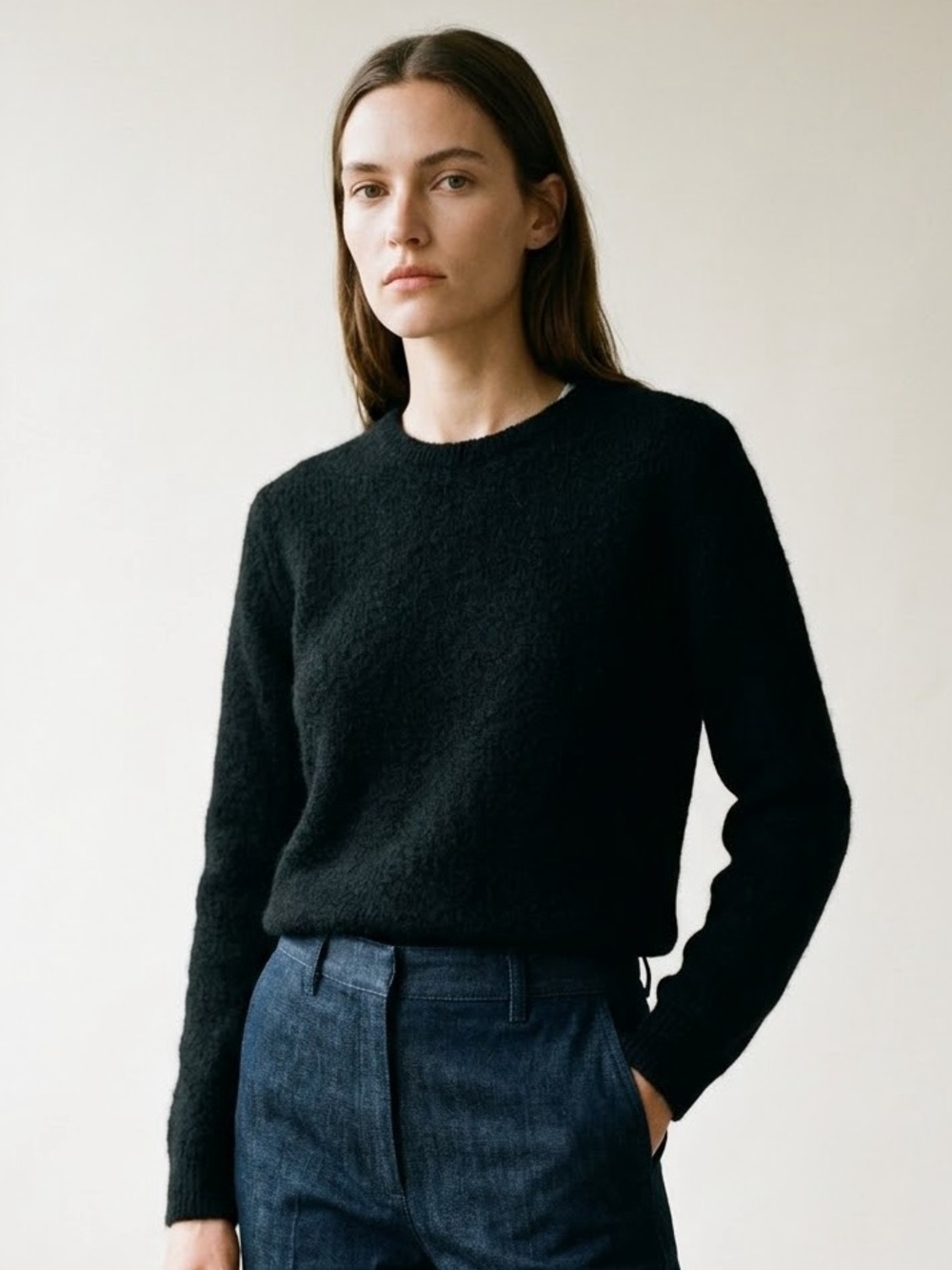 A.P.C Black Wool Knit Crewneck Sweater Medium Women Classic Minimalist Luxury